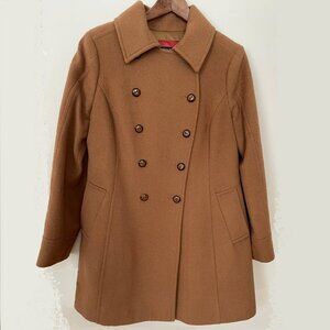 Raffinati Women Double-Breasted Wool Coat, Caramel Brown, size 10